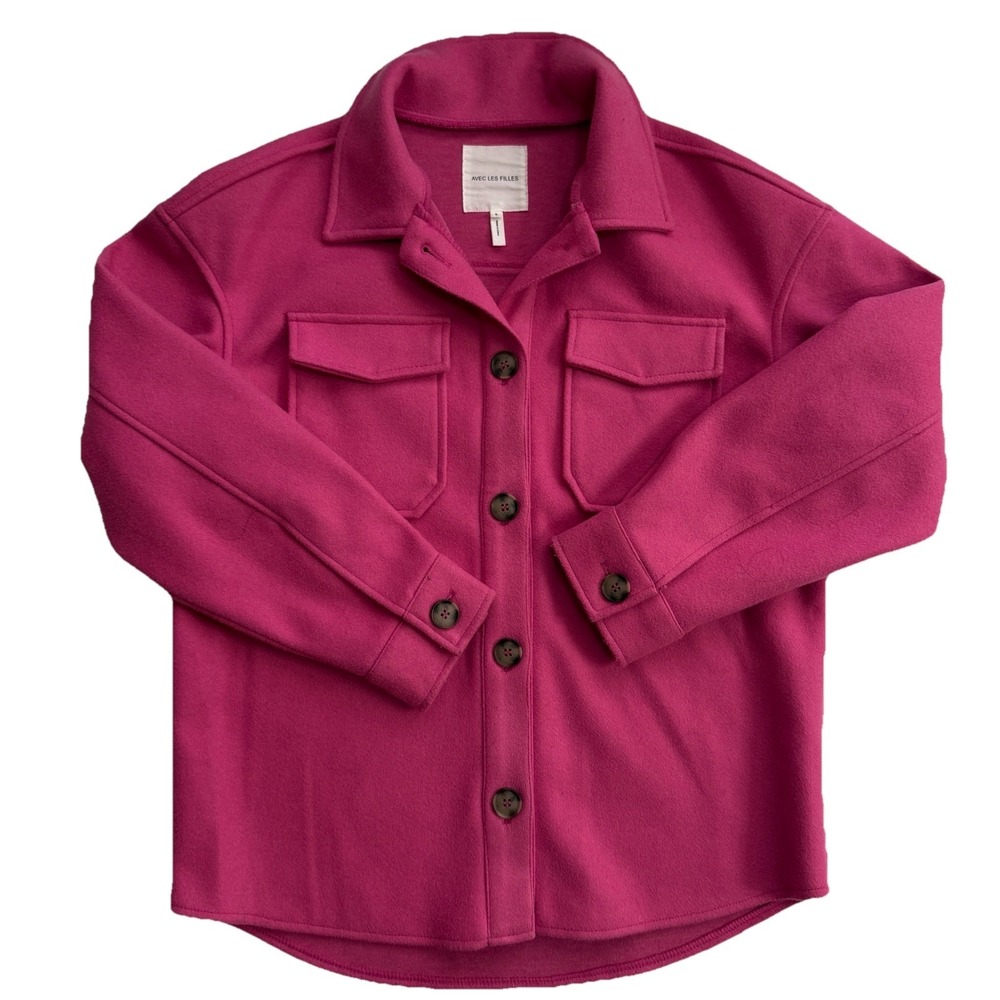 Large Avec Les Filles Felted‎ Pink Shacket Shirt Jacket Button Front Casual